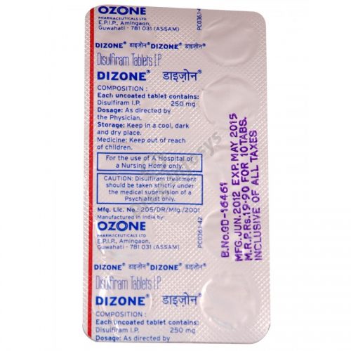 FORM – 1 strip – 1 strip (10 tablet each)  COMPOSITION –  Disulfiram(250 mg)  COMPANY NAME –  Ozone Pharmaceuticals Ltd
