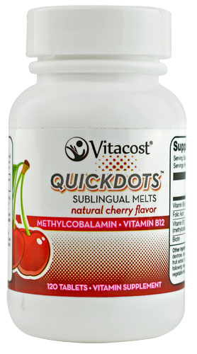 Vitacost Quickdots Methylcobalamin Vitamin B12 Cherry 1000 mcg plus B6 Folic Acid and Biotin 120 Sublingual Tablets