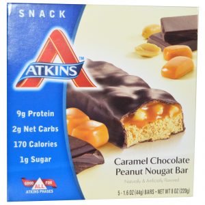 Atkins Snack Bar Caramel Chocolate Peanut Nougat 5 Bars (44gm per bar)