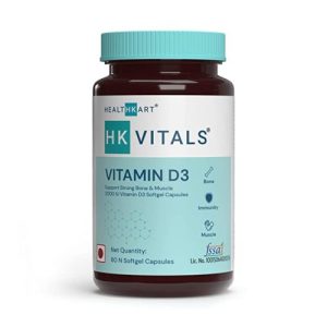HealthKart HK Vitals Vitamin D3 (2000 IU), with Sunflower Oil, Promotes Calcium Absorption, Bone Health, Muscle Strength & Immunity, 60 Vitamin D Capsules