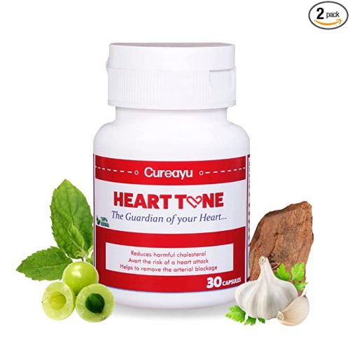 Heart Tone (Pack of 2) Ayurvedic Capsules | Lowers Cholesterol and Triglycerides | Controls Blood Pressure | Promotes overall Wellness of the Heart | Clinically Researched | 100% Herbal | 60 Capsules | 2 Capsules Daily 1