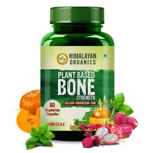 Himalayan Organics Plant Based Bone Strength Supplement With Vitamin D3,C,K,Calcium, Magnesium, Zinc, Iron | Promote Joint Flexibility | Good For Overall Wellness - 60 Veg Capsules