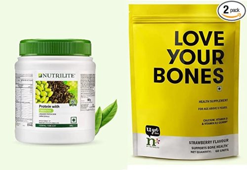 Nutrilite Protein with Green Tea 500g With Love Your Bones Calcium, Vitamin D and Vitamin K2 Gummy 1Pct