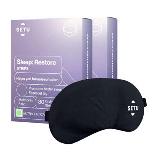 Setu Melatonin 5mg, Promotes Relaxation & Sleep, Eases Jet Lag Strain, Non Habit Forming, Tasty Mint Flavour - 30 Orally Dissolving Strips (Pack of 2) + Eye Mask