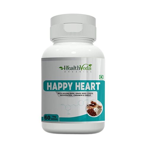 Health Veda Organics Happy Heart Supplement with Arjuna Bark, Grape Seed & Other Ingredients | 60 Veg Tablets | Supports Heart Health & Enhances Blood Circulation 1