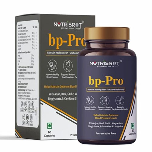 NUTRISROT̖ bp-Pro Herbal Supplement to Support Optimum Blood Pressure | Healthy Heart Function | Cardiovascular Health | Improved Blood Flow | Anxiety and Hypertension Relief with Arjuna Bark, Basil Leaves & Garlic Powder for Men & Women (60 Veg