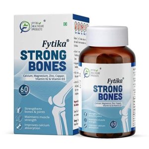 Fytika Strong Bones | Calcium 1000mg + Vitamin D3 400IU Supplement with Magnesium, Zinc,Coper & Vitamin K2 for Complete Bone, Joint & Muscle Health - Women and Men | 60 Tablets