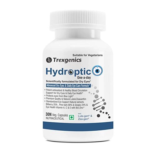 Trexgenics® HYDROPTIC Advanced Dry Eyes & Eye Care One-a-day Vegetarian formula with Lutein, Zeaxanthin, Bilberry, Gingko, Pine Bark, Vitamin C, Zinc &Vitamin A (30 Vcaps) (1) 1