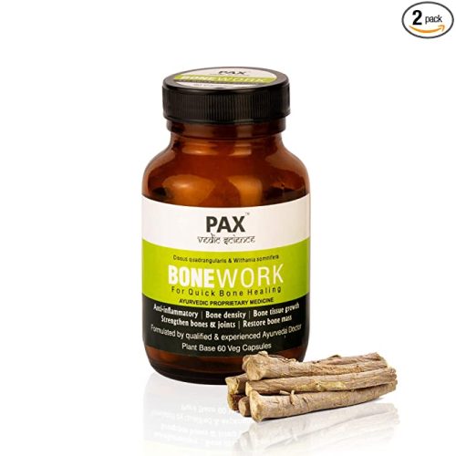 Pax Vedic Science Bonework for Complete Bone and Joint Wellness, Improve Fracture Healing, and Promotes Bone Formation Veg Plant Base 60 Capsules Buy 1 Get 1 free (120 capsules ) 1