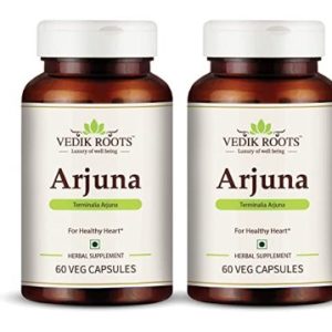 Vedikroots Arjuna 60 Capsules 450 mg 100% Organic | Terminalia Arjuna | For Healthy Heart | Herbal Supplements (Pack of 2)