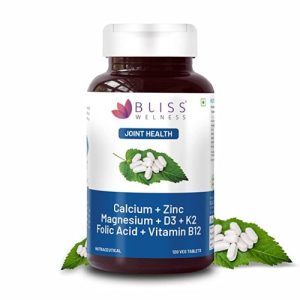 Bliss Welness Bone Strengthening Joint Relief | Calcium Magnesium Zinc Vitamin D3 K2 B12 Folic Acid | Joint Care Pain Relief Bone Strength Ayurvedic Health Supplement - 120 Vegetarian Tablets