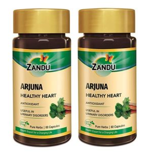 Zandu Arjuna Capsules - Helps to Maintain a Healthy Heart while Helping Keep Diabetes & Cholesterol Under Check, also Promotes Good Urinary Health - (Pack of 60 Veg capsules x 2)