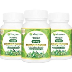 VitaGreen Natural, Ayurveda Herb Hadjod Nutrition Supplements for Bone Health (500 mg, 180 Capsules) Pack of 3