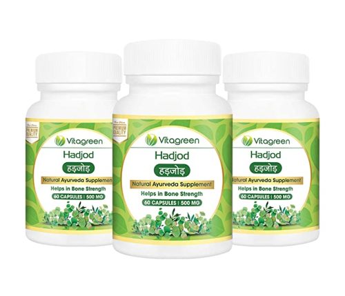 VitaGreen Natural, Ayurveda Herb Hadjod Nutrition Supplements for Bone Health (500 mg, 180 Capsules) Pack of 3 1